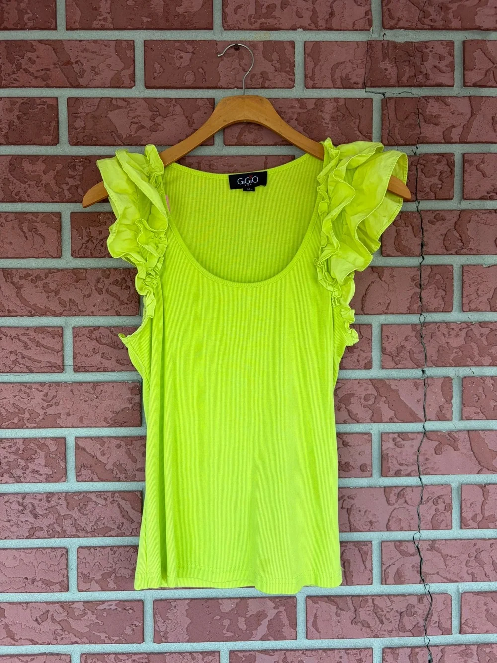 Gigo Neon Yellow Ruffle Sleeve Tank Top for Women